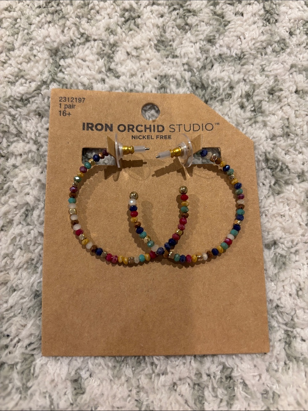 Southwest Multicolor Beaded Hoop Earrings Iron Orchid Studio NWT 1.5”